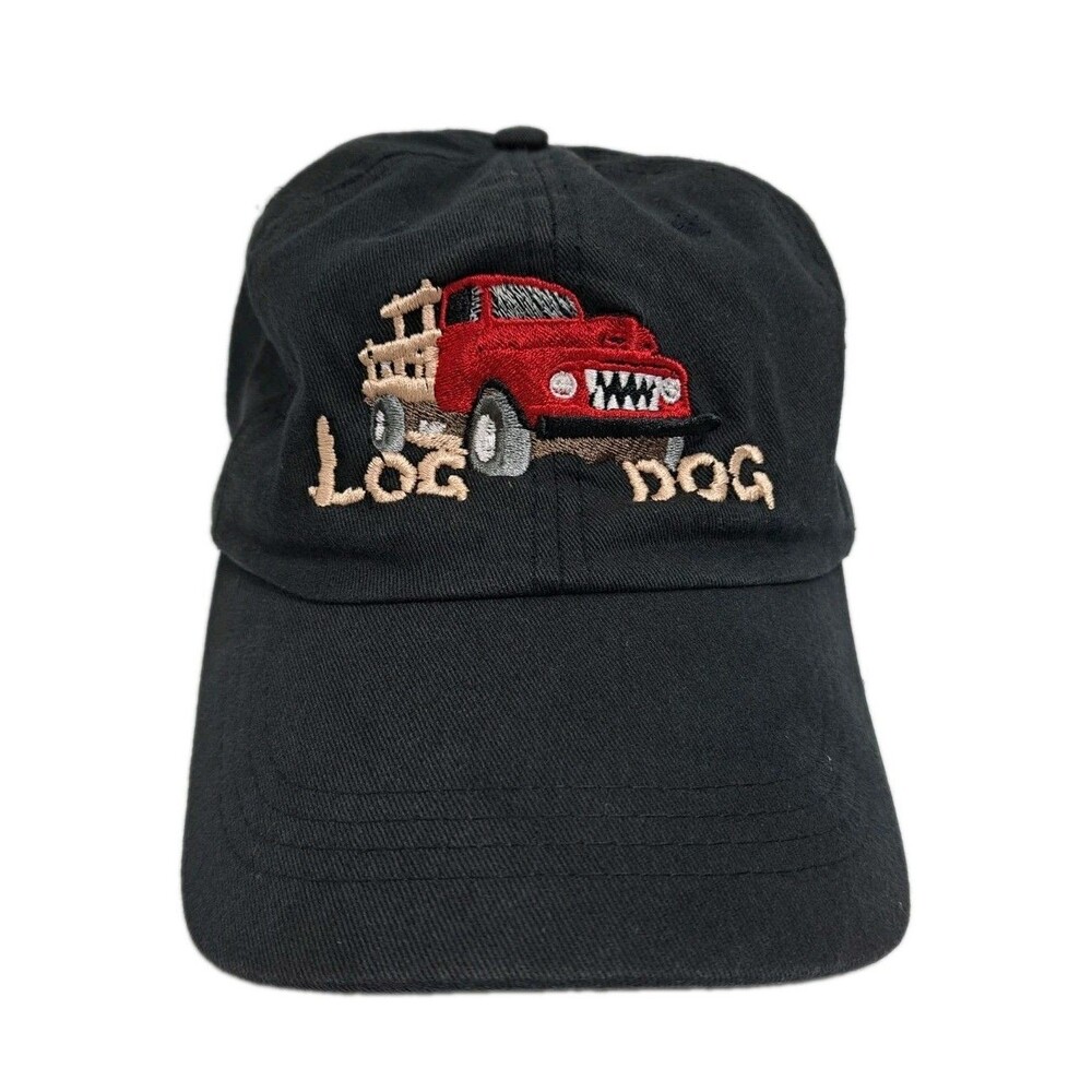 Log Dog Truck Hat Cap Black Red Lumberjack Strapback Retro Vintage